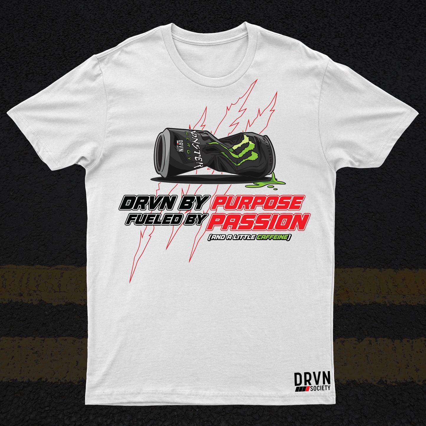 Monster - DRVN By Purpose - White Unisex Classic Fit Crew Neck T-shirt - X2 Entries!