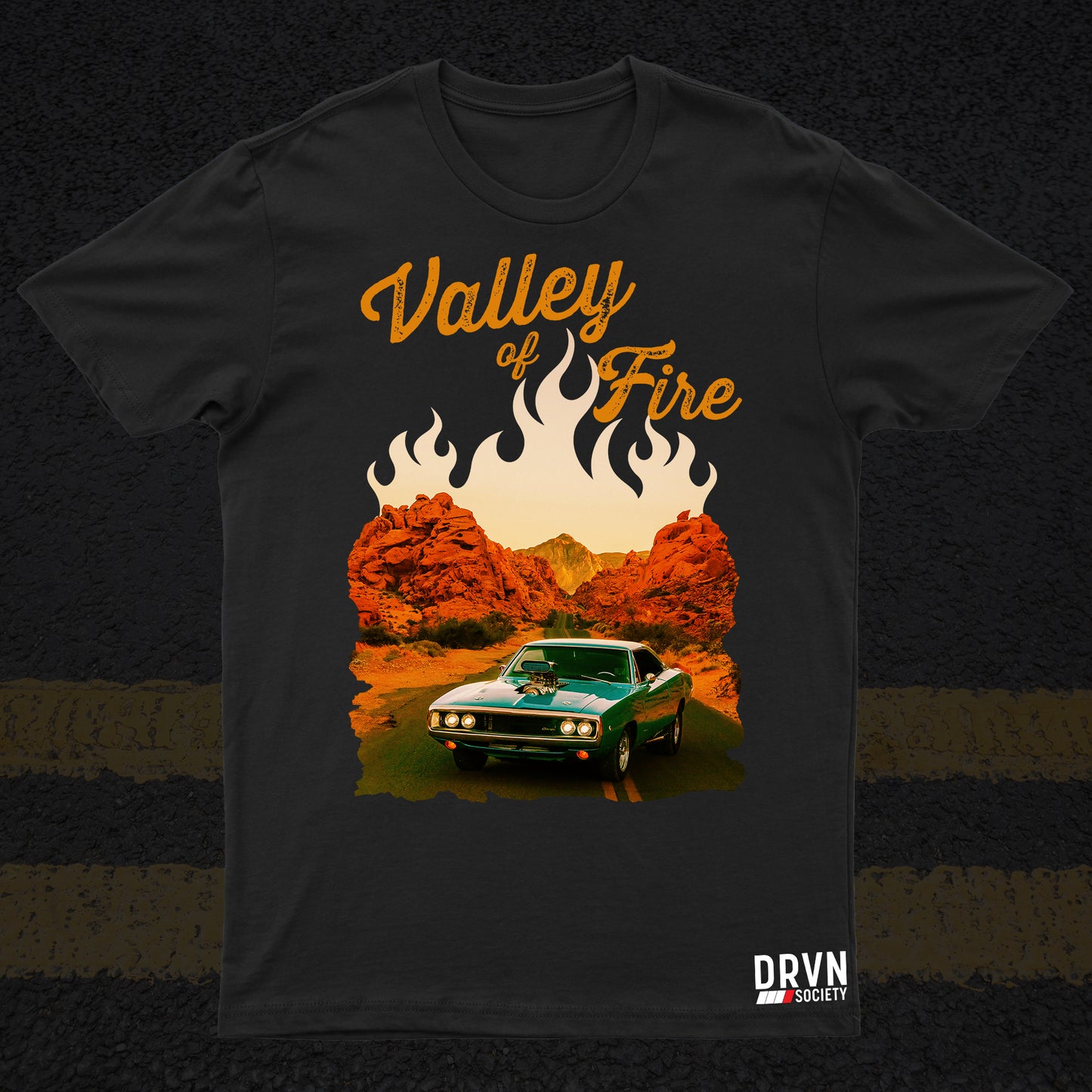 Valley of Fire - Black Unisex Boxy Sun Faded T-shirt - X2 Entries!