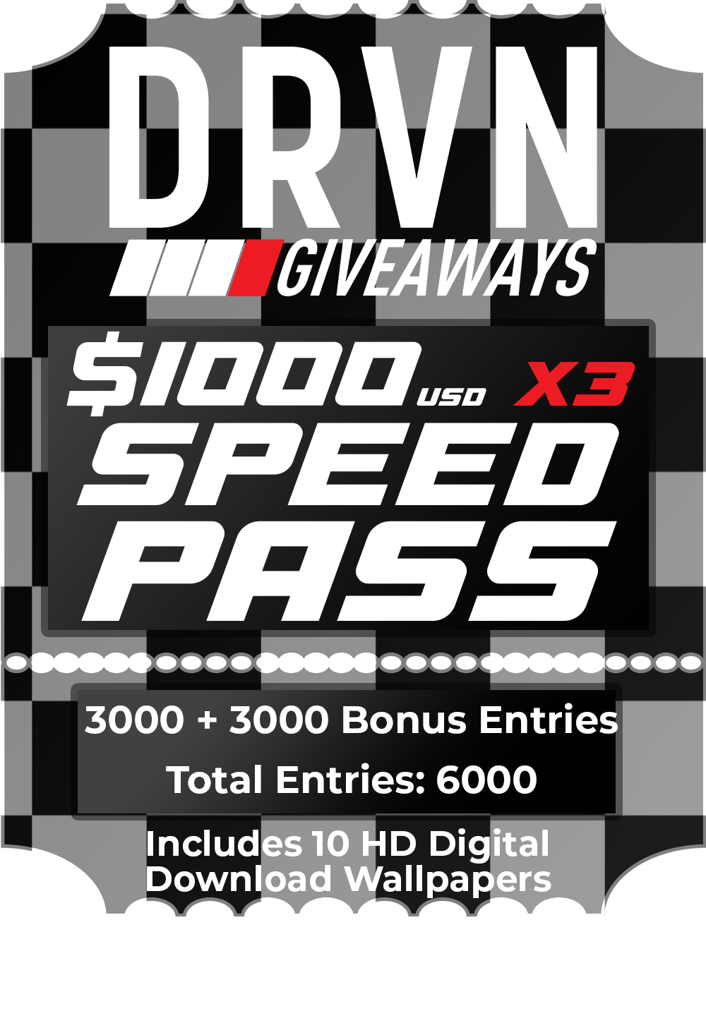 Speed Pass - Winner's Circle - 3X + 300% Bonus Entries - 6000 Entries