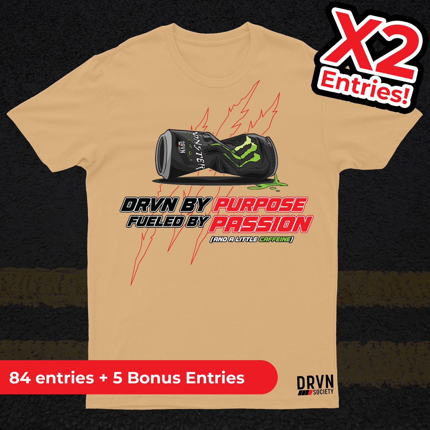 Monster - DRVN by Purpose - Khaki Unisex Boxy T-shirt - X2 Entries!