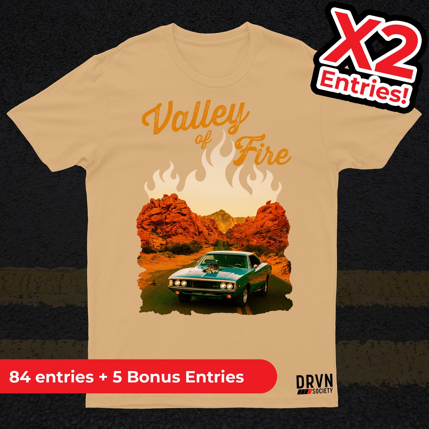 Valley of Fire - Moon Mist Unisex Boxy Sun Faded T-shirt - X2 Entries!